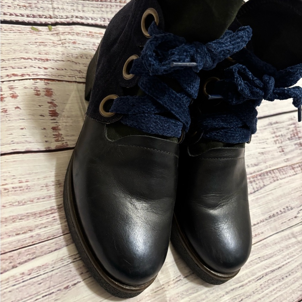 Black and Navy Lace-Up Boots